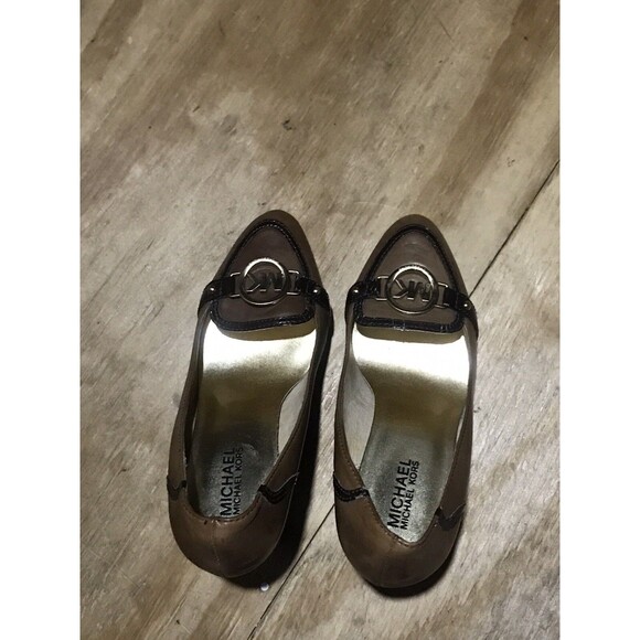 Michael Kors Monogram Heels Brown Slip On Women 7M Logo Pump - Picture 3 of 11